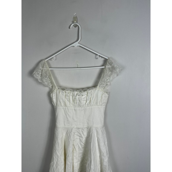House of CB Kaia Ivory A-Neck Corset Mini Dress Back Lace Womens Sz Small Linen - Picture 13 of 16